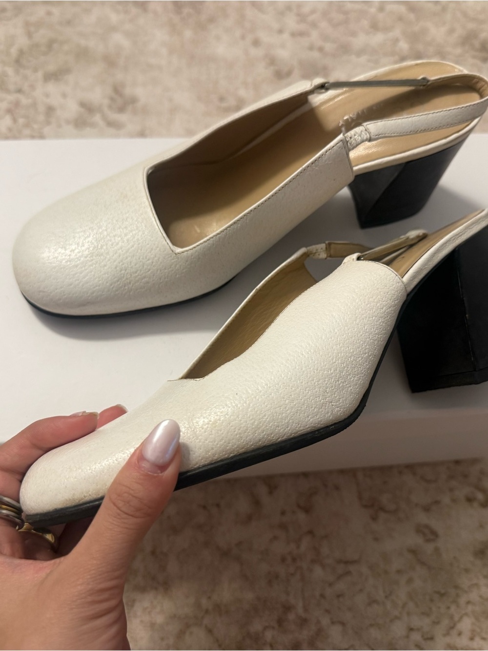 Gucci White Leather Slingback Block Heel Mules — US7W - Picture 3 of 5